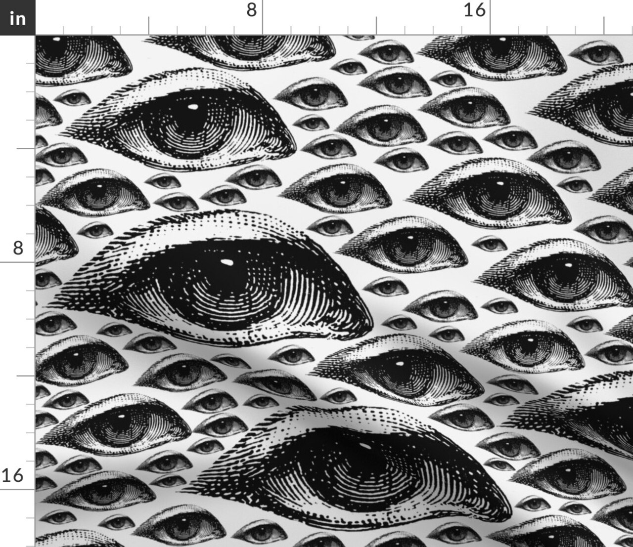Eye Black White Graphic Pop Art Century Eyes Goth Victorian Sketch Custom Printed Fabric by Spoonflower Various Fabrics by the Yard or Fat Quarter